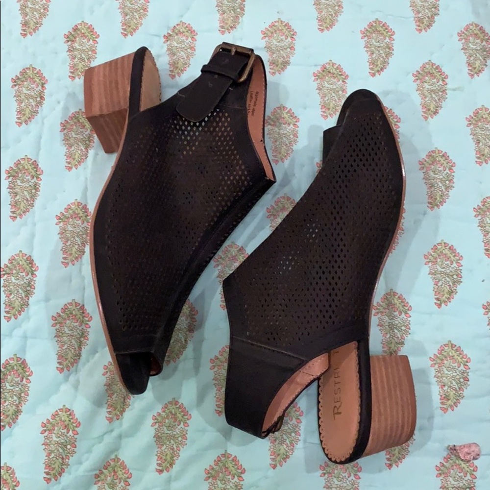 Restricted black leather suede sling back